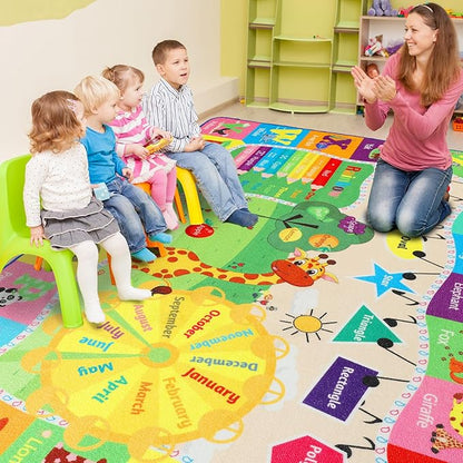 Kids Rugs for Playroom Classroom Bedroom, Educational and Fun Play Mat with ABC Alphabet Animals, Learning Rug for Children Toddler Baby Girls Boys Nursery, Washable, 4x6
