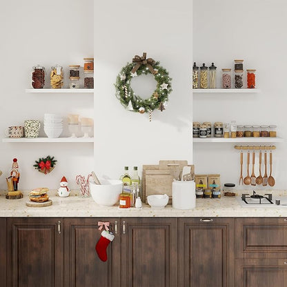 Fun Memories 36Inch Floating Shelves for Wall 2 Pack Wood Shelves for Kitchen, Bathroom, Bedroom Wall Mounted Rustic Wood Floating Shelf with Invisible Brackets for Books, Storage, Decor, White