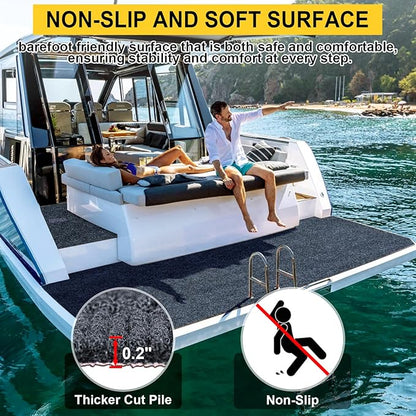 Marine Carpet,6 FT x 10 FT Dark Gray Indoor Outdoor Carpet 0.2" Thick Boat Carpet with Water-Proof TPE Backing, Non-Slide Outdoor Marine Carpet Roll for Home, Patio, Porch, Deck