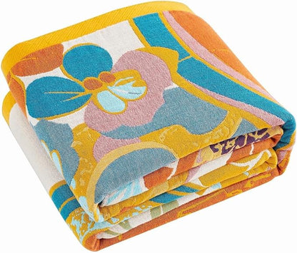 Boho Throw Blanket, Lightweight Blankets for Summer, 100% Cotton Bohemian Decorative Throw Blanket, 90"x98" Reversible Muslin Breathable Woven Farmhouse Blankets Quilt,