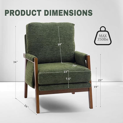 Modern Accent Chairs Set of 2 for Living Room Mid Century Arm Chairs Upholstered Bedroom Chairs Comfy Lounge Chairs with Solid Wood Frame, Green