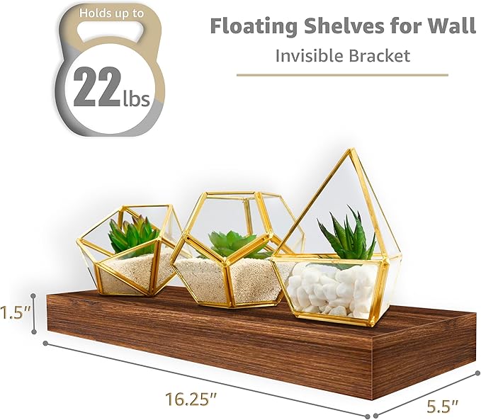 Sorbus Floating Shelves for Wall, Bathroom Shelves Wall Mounted for Kitchen, Bedroom, Bathroom Storage Over Toilet, Hanging Book Shelf for Home Decor Living Room (Walnut, 2 Pack)