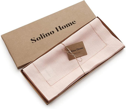Solino Home Linen Pink Table Runner 72 Inches Long - 100% Pure Linen Hemstitch Table Runner 14 x 72 Inch for Dresser, Dining and Halloween - Classic Hemstitch