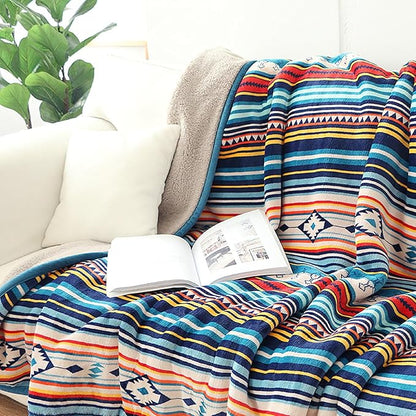 UKELER Boho Sherpa Throw Blanket Queen Size 80'' x 90'', Southwestern Aztec Throw Blanket for Bed/Couch/Sofa/Camping, Great Gift for Mother's Day, Father's Day, Thanksgiving, Christmas,New Year's Day