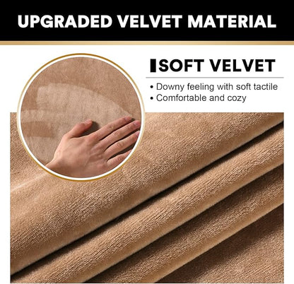 PrinceDeco Sectional Couch Covers 4 Pieces Couch Covers for Sofa Velvet Separate Couch Cover L Shape for Left/Right Chaise(3 Seater + 1 Chaise,Camel)