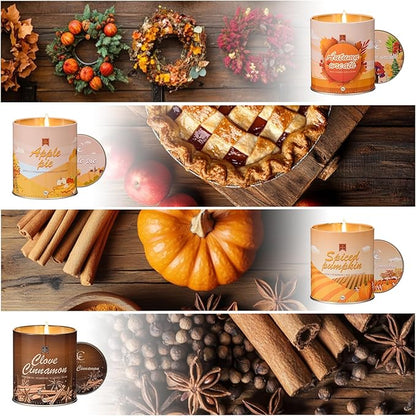 4 Pack Scented Fall Candles Set, 36oz Aromatherapy Soy Wax Candles for Home Scented, Halloween House Warming Gifts Birthday Candle for Women Halloween Apple Pie/Autumn Wreath/Cinnamon/Pumpkin Candle