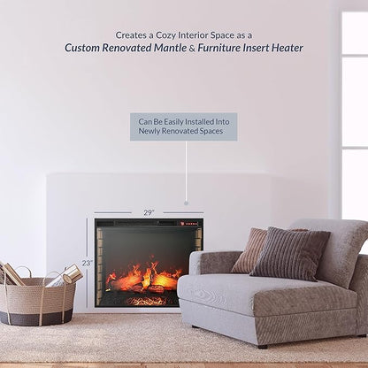 BELLEZE 28" Electric Fireplace, 1500 W 5000 BTU Space Heater with Adjustable Timer, Realistic Wood Log & Crackling Sound, Indoor Fireplace for TV Stand Mantel, Bedroom, Living Room