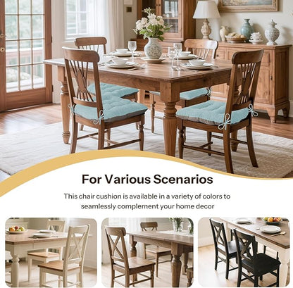 Non Slip Chair Cushions for Dining Chairs Set of 4 Kitchen Chair Cushions 18"x18"x3" Turfted Chair Pads Comfortable and Soft Seat Cushion with Ties, Aqua Blue