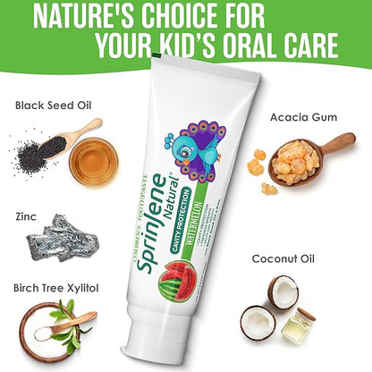 SprinJene Natural Kids Toothpaste, Watermelon | Natural Children’s Toothpaste for Cavity Protection | Fluoride Toothpaste for Toddlers | 4 Pack