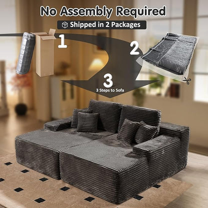 ovios 81" Oversized Sectional Double Lounge Chaise with Cloud Plush Sofa Bed, No Assembly Required, Fluffy Modern Sleeper Loveseat Chair for Indoor Living Room Bedroom Reading, Grey (Plush Fabric)