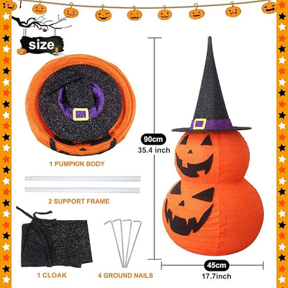 3FT Halloween Collapsible Pumpkin Decoration, 50 LED Pop-Up Pumpkin Lamp with Star Cap, Plug in Halloween Jack-O-Lantern with Metal Stand for Indoor Outdoor Garden Patio Party Decor