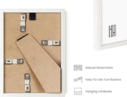 HAUS AND HUES White Oak Wood Gallery Wall Tabletop Frames Made with Real American Oak and Shatter-free Plexiglass - Set of 11 (Eight 4x6, Three 5x7, Framed White)