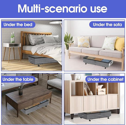 IUI Under Bed Storage with Wheels, 50L Capacity Under Bed Storage Containers, Under Bed Clothes Storage Containers with Clear Lid, Under Bed Storage Bins for Clothes,Shoes,Books,Toys,Gray,2 Pack