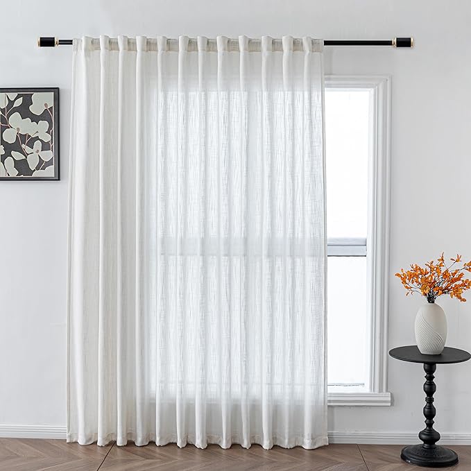 MYSKY HOME 90 Inch Natural Curtains for Sliding Glass Door Windows, Living Room Decoration Cotton Drapes Soft Comfortable Touch Farmhouse Country Patio Treatment Set, 100" Width, Beige, 1 Panel