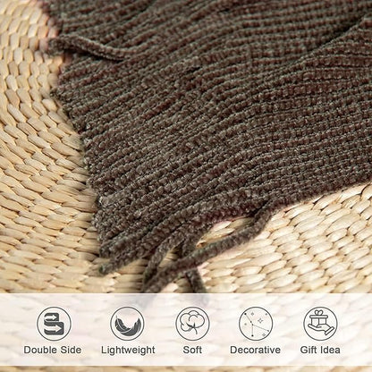 lifein Throw Blanket for Couch, Soft Boho Decor Bed Throw,Cozy Brown Knitted Chenille Small Farmhouse Lightweight Throw for Spring(Brown,50 * 60")