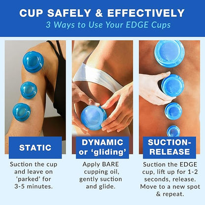 Lure Essentials Edge Silicone Cupping Set, Cupping Kit for Massage Therapy, Long Lasting Cups for Professional & Home Use, Body Sculpt Cup for Cellulite, Ultra Transparent Blue (8 Count)