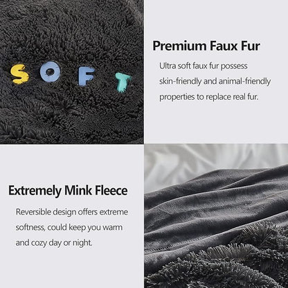GONAAP Fuzzy Faux Fur Throw Blanket Dark Grey Super Soft Cozy Plush Fuzzy Shaggy Blanket for Couch Sofa Bed (Dark Grey, Throw(50"x60"))