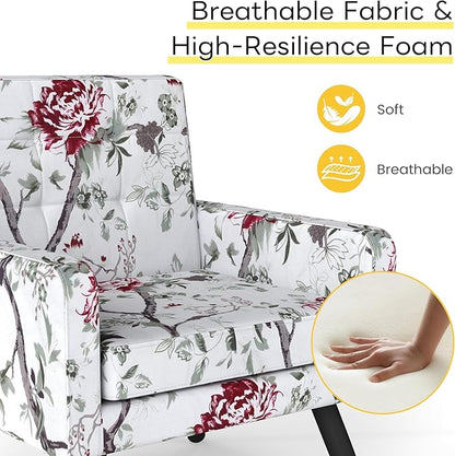 Kromax Mid-Century Modern Accent Chair for Living Room, 496 Lb. Weight Capacity, Dual Armrests, Comfy Extra Large Seat, Timeless Style Perfect for Reading & Relaxing, Red Floral
