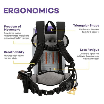 ProTeam Super Coach Pro 6 Backpack Vacuum Commercial with Telescoping Wand Tool Kit, 6 Quart, Corded, 107310