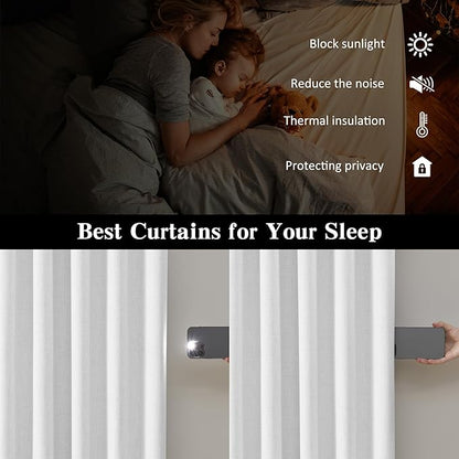 RAIN CITY Snow White Blackout Curtains Back Tab 2 Panels 50 x 96 Inches Long 2 Panels Set for Living Room Bedroom Dining Room Playroom