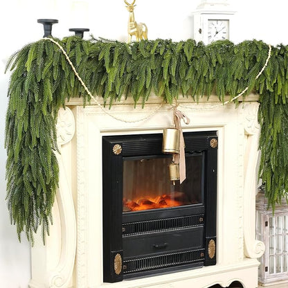 16FT Christmas Norfolk Pine Garland -1PCS, Artificial Pine Needles Garlands Faux Greenery Fake Garland for Holiday Fireplace,Table,Window,Stairs,Mante,Indoor Outdoor Decor