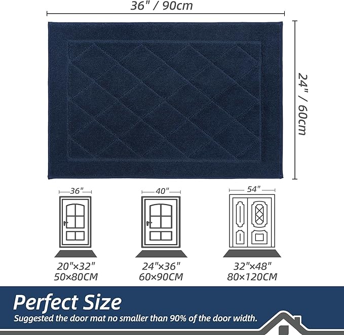 BEQHAUSE Dirt Trapper Door Mat 24" x 36", Doormat Non-Slip Entryway Rugs Washable, Dog Door Mat Stain Resistant and Absorbent Welcome Floor Mat for Front Back Door, Muddy Wet Shoes & Paws, Navy Blue