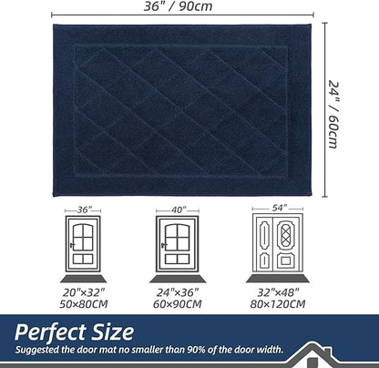 BEQHAUSE Dirt Trapper Door Mat 24" x 36", Doormat Non-Slip Entryway Rugs Washable, Dog Door Mat Stain Resistant and Absorbent Welcome Floor Mat for Front Back Door, Muddy Wet Shoes & Paws, Navy Blue
