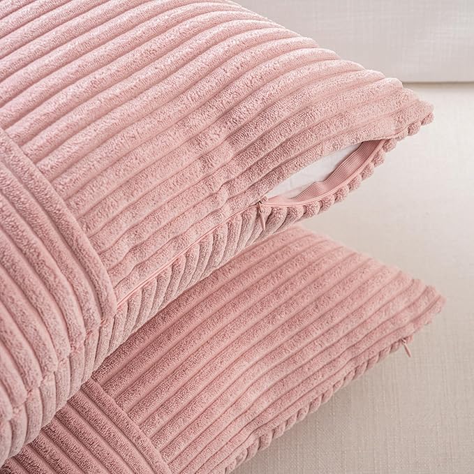 Fancy Homi 2 Packs Blush Pink Euro Decorative Throw Pillow Covers 28x28 Inch for Couch Bed Sofa, Farmhouse Boho Home Decor, Soft Corss Corduroy Patchwork Textured Square Cushion Case 71x71 cm