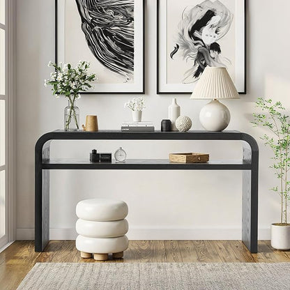 BECHAEO 59-Inch Long Console Table, 2-Tier Thickened Narrow Entryway Table, Farmhouse Console Tables Behind Couch, Retro Industrial Hallway Accent Tables for Living Room, Entrance