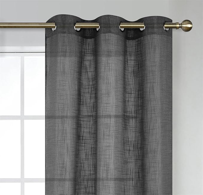 MIUCO Semi Sheer Curtains Poly Linen Textured Solid Grommet Curtains 95 Inches Long for Bedroom 2 Panels (2 x 37 Wide x 95" Long) Charcoal Grey