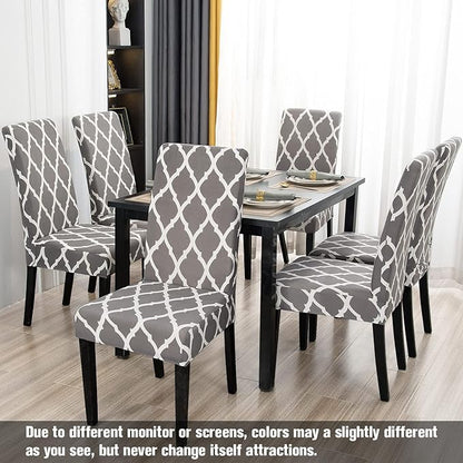 JQinHome Chair Covers for Dining Room 6 Pack, High Stretch Removable Washable Parsons Chair Slipcover for Home Party Hotel Wedding Ceremony (Grey White)