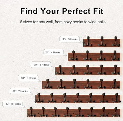 SKOLOO 36-Inch Cherry Wood Coat Rack Wall Mount with 6 Triple Hooks - Ideal for Family Entrances, Classrooms, and Pet Supplies Storage - Perfect Coat Hooks for Wall