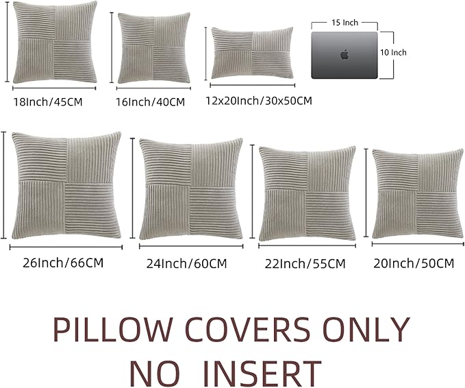 Fancy Homi 2 Packs Neutral Grey Lumbar Decorative Throw Pillow Covers 12x20 Inch for Living Room Couch Bed Sofa, Farmhouse Home Decor, Soft Striped Corduroy Rectangle Accent Cushion Case 30x50 cm
