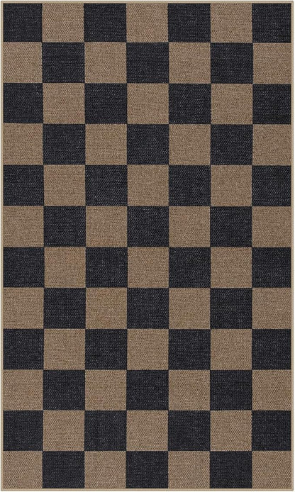Lahome Checkered Easy Jute 3x5 Rug, Washable Rugs for Living Room Entryway Farmhouse Non Slip Black Outdoor Carpet, Checkerboard Indoor Door Mat for Entry Patio Deck