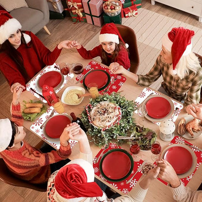 Christmas Placemats Set of 6 Christmas Red and White Snowflake Plastic Table Mats Winter Place Mats Washable Seasonal Xmas Winter Holiday Table Decoration for Indoor Outdoor Party Kitchen Dining