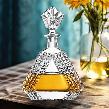 Triangle Whiskey Decanter 650ml – Premium Glass Liquor Decanter with Solid Glass Stopper – Stylish Barware for Bourbon, Scotch & Spirits – Gift-Ready Packaging for Home, Office, Bar, Man Cave Decor