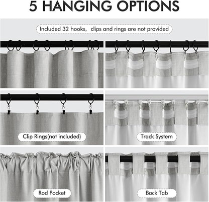 MIULEE 100% Blackout Curtains 120 Inch Long 2 Panels for Bedroom, Thick Luxury Faux Linen Black Out Curtain Room Darkening Back Tab Pleat Window Textured Drapes with Hooks for Living Room, Gery