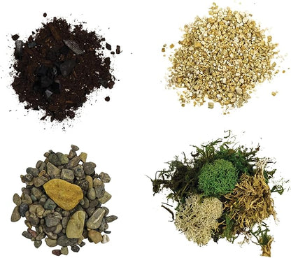 Cute Farms Terrarium Starter Kit | Moss, Vermiculite, Soil, Pebbles, Plant Food, Finishing Tools, Build and Care Guide | DIY Succulent Terrarium for Adults and Kids (Large)