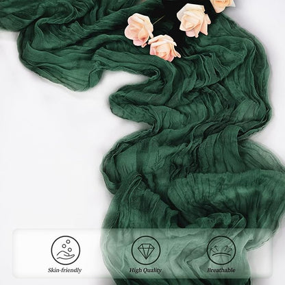 Emerald Green 6 Pack Cheesecloth Table Runner 10FT Boho Fabric Rustic Cheese Cloth Table Runner for Wedding 20 x 120 Inch Long Bridal Shower Baby Shower Gauze Sheer Birthday Party Table Decorations