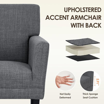 COLAMY Accent Chair Set of 2 for Living Room, Modern Upholstered Fabric Accent Armchair with Back, Soft Single Sofa Chair with Arms for Bedroom/Office/Reception Room, Dark Grey