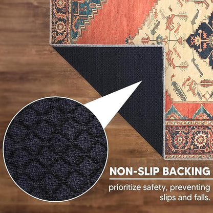 Keen Home Design 2x10 Rug - Machine Washable Runner with Non-Slip Backing, Ideal for Hallway, Entryway, Kitchen, Laundry Room - Vintage, Easy Clean, Durable, Low Pile Rug - (2'6" x 10')