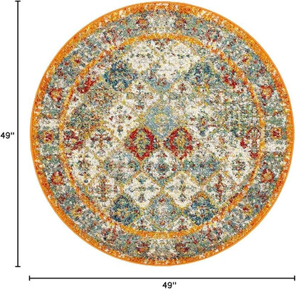 Unique Loom Rosso Collection Vintage, Traditional, Bohemian, Geometric, Distressed, Southwestern Area Rug, 4' 0" x 4' 0", Multi/Orange