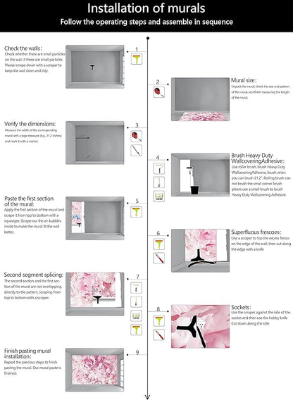 WFBHUA-Pink Floral Wallpaper Mural Peony Flower Wallpaper for Girls Bedroom Wall Murals(Not Peel and Stick)
