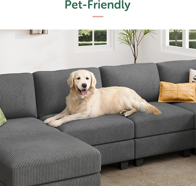 HONBAY Corduroy Modular Sectional Couch with Storage L-Shaped Sectional Couches for Living Room 6 Seater Modular Sofa, Dark Gray
