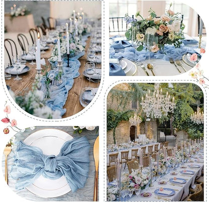 Sioloc 5 Pack Dusty Blue Cheesecloth Table Runner Fall Autumn Decor for Home 10ft Table Cloth for Tea Wedding Birthday Party Baby Bridal Shower Halloween Thanksgiving