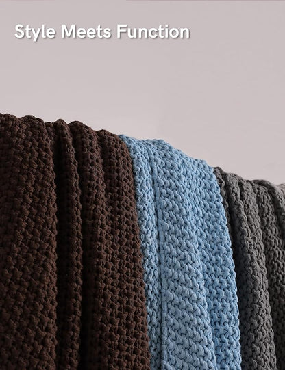 YnM Chunky Cotton Knit Throw Blanket, Cable Knit Throws for Bed Couch Sofa, Comfy & Relaxing, Decorative Piece for Farmhouse Modern Boho Rustic Scandinavian Chic Vibe, Chocolate Brown 80x87 Inches