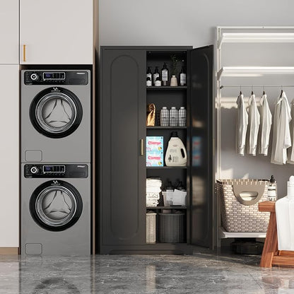 Metal Tall Black Cabinet, 71' Pantry Cabinet with Doors and 4 Adjustable Shelves, for Pantry, Laundry Room, Living Room, Dining Room