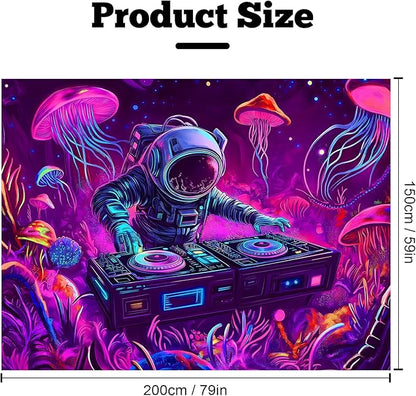 BVBOX Astronaut Space Blacklight Tapestry 79"x59", UV Reactive DJ Astronaut Jellyfish Universe Galaxy Planet Glow in Dark Music Tapestries, Black Light Neon Upright Poster Wall Hanging Backdrop Decor for Bedroom Living Room