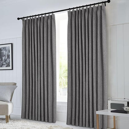 Macochico 100% Blackout Natural Grey Linen Curtains 84 Inches Long Pinch Pleated Burlap Curtains for Bedroom Living Room Farmhouse Nursery Thermal Window Panels with Tieback 72”Wx84”L 1 Panel