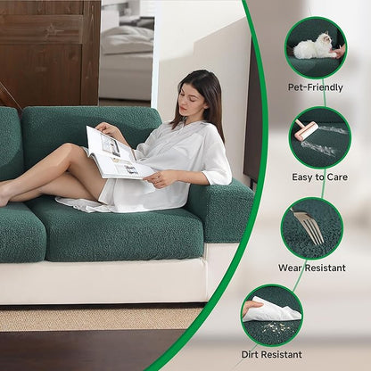 Couch Cushion Covers for Sectional Sofa, Stretch Soft Sofa Slipcovers Washable Wear-Resistant Universal Furniture Protector for Living Room(2 Seaters Covers, Green)